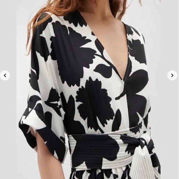 Figue Neva Black and White Floral Print Belted Midi Dress M NWT $698 - Picture 3 of 5